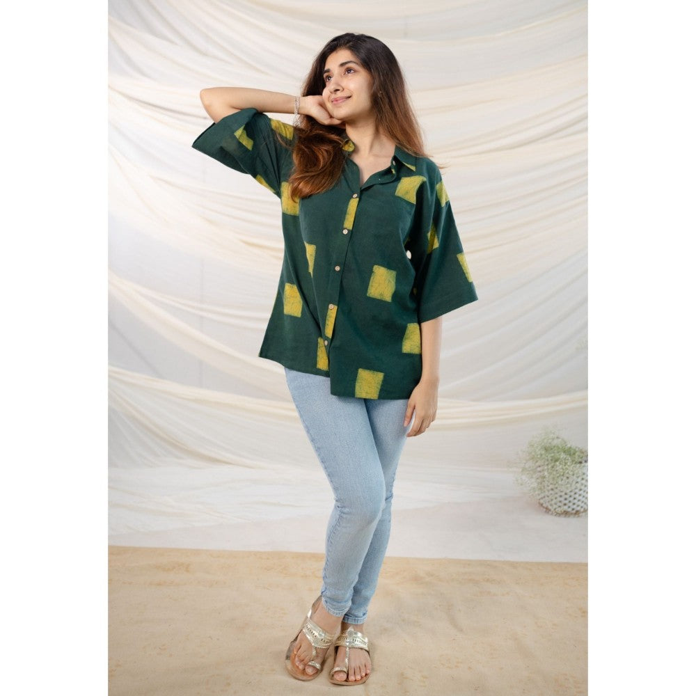 The Indian Ethnic Co. Green Dabu Cotton Green Shirt
