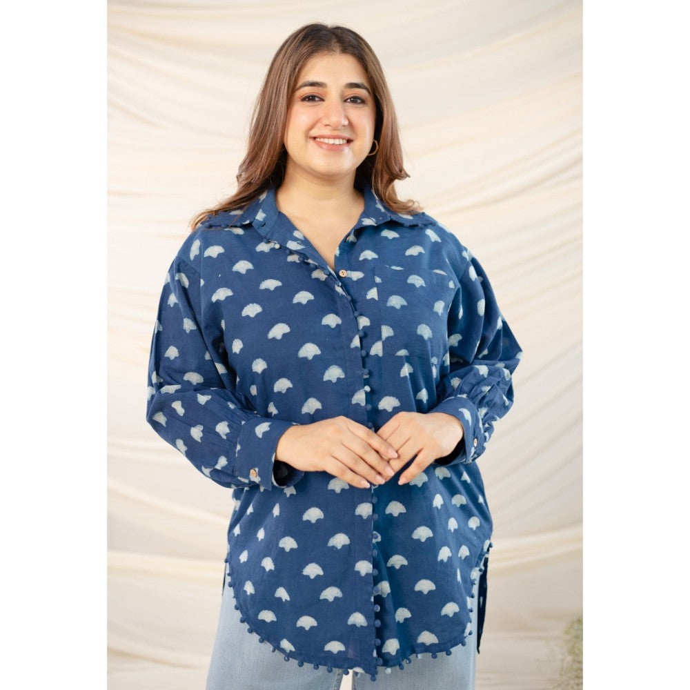 The Indian Ethnic Co. Indigo Dabu Cotton Indigo Shirt