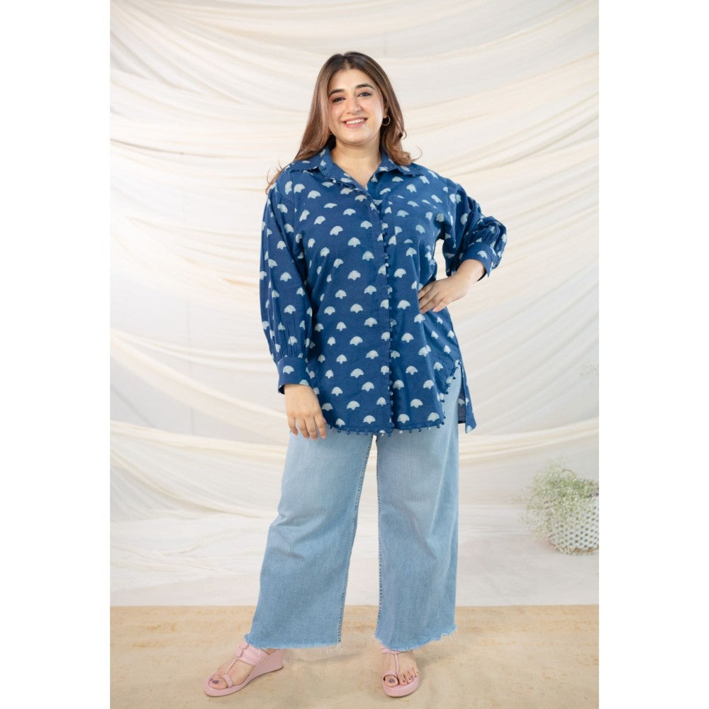 The Indian Ethnic Co. Indigo Dabu Cotton Indigo Shirt