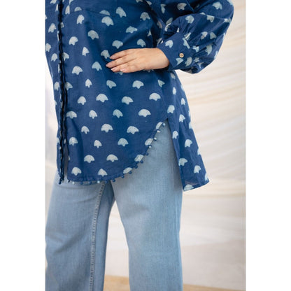 The Indian Ethnic Co. Indigo Dabu Cotton Indigo Shirt