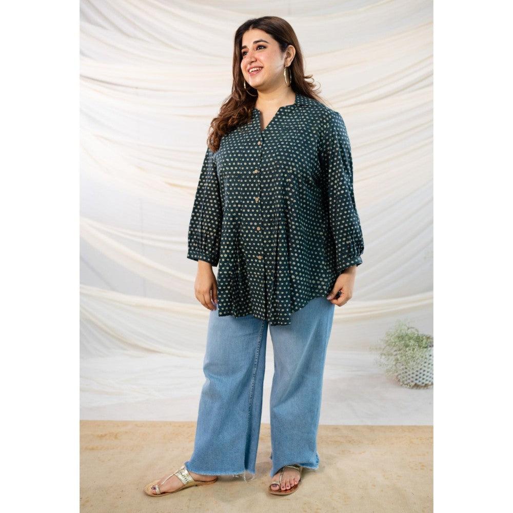 The Indian Ethnic Co. Green Fadat Cotton Shirt