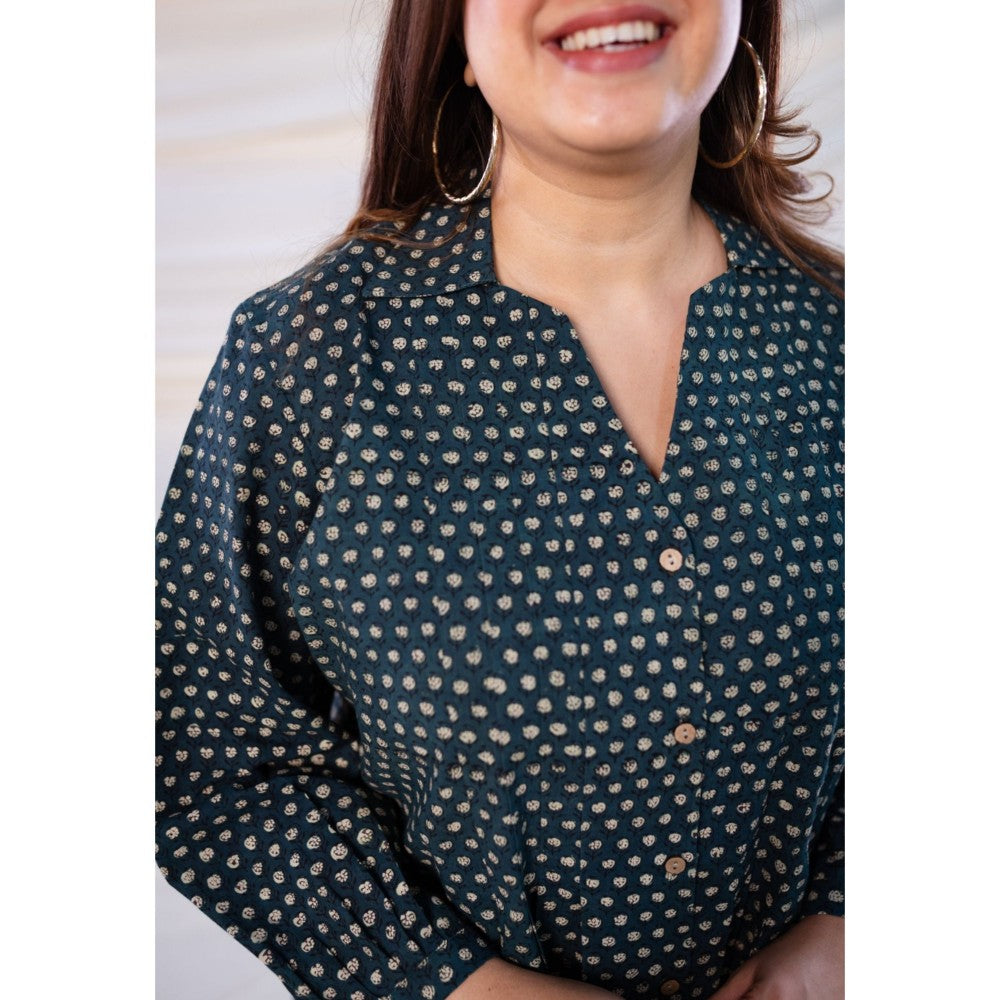 The Indian Ethnic Co. Green Fadat Cotton Shirt