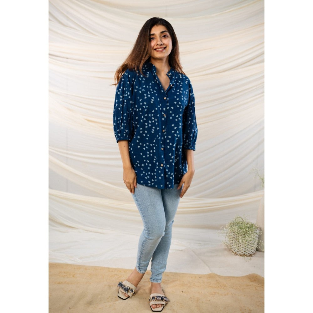 The Indian Ethnic Co. Indigo Dabu Cotton Top