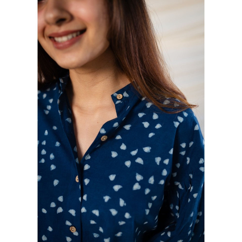The Indian Ethnic Co. Indigo Dabu Cotton Top