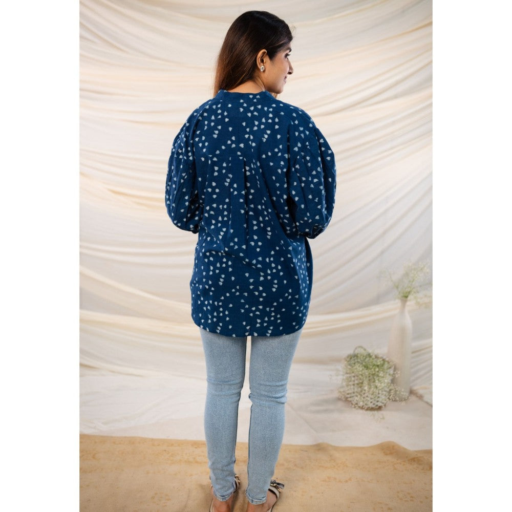 The Indian Ethnic Co. Indigo Dabu Cotton Top