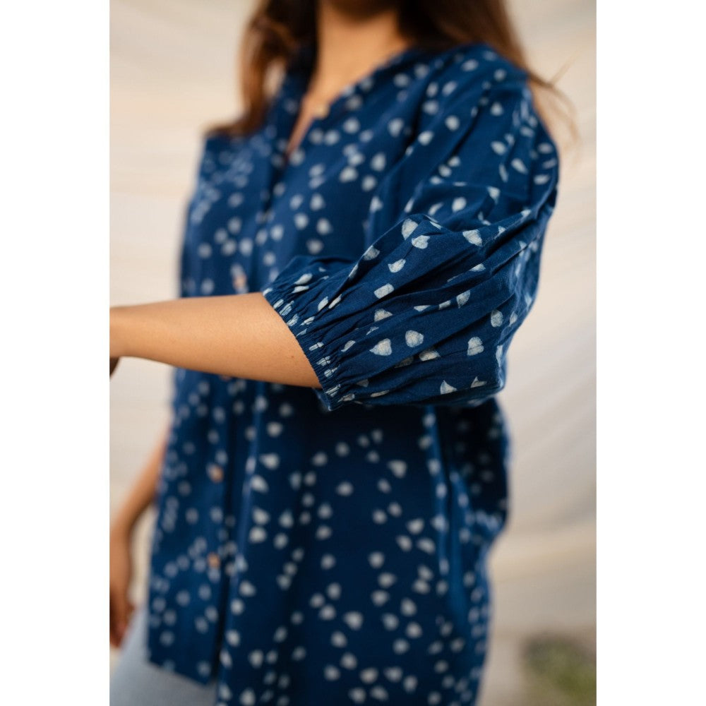 The Indian Ethnic Co. Indigo Dabu Cotton Top