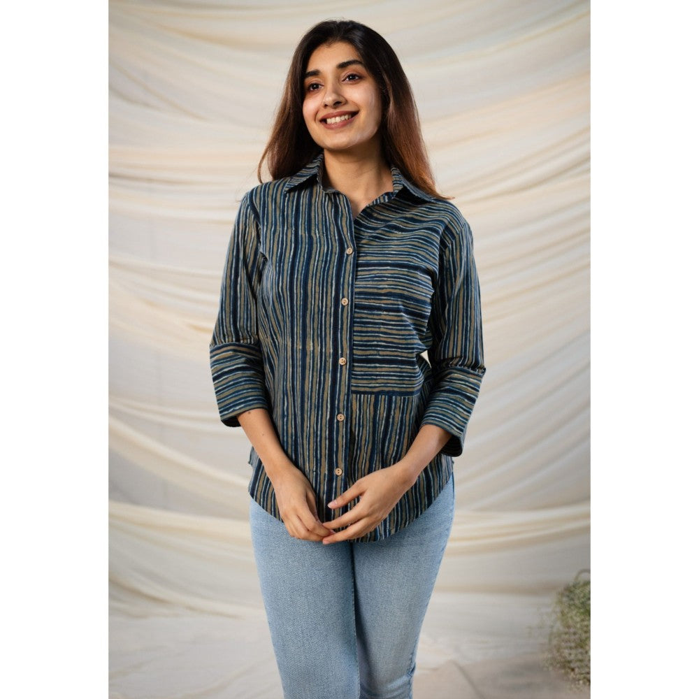 The Indian Ethnic Co. Indigo Ajrakh Cotton Shirt