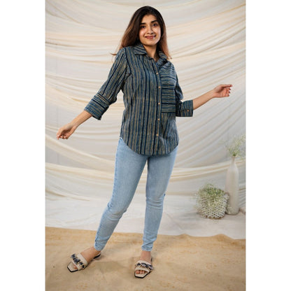 The Indian Ethnic Co. Indigo Ajrakh Cotton Shirt