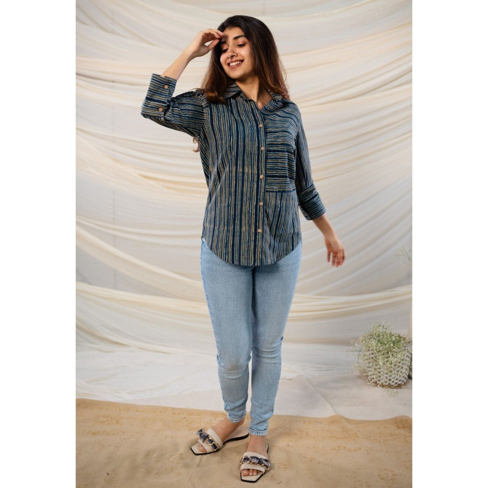 The Indian Ethnic Co. Indigo Ajrakh Cotton Shirt