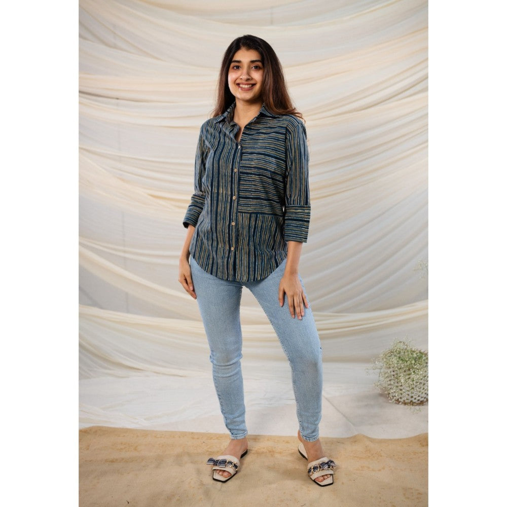 The Indian Ethnic Co. Indigo Ajrakh Cotton Shirt