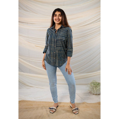 The Indian Ethnic Co. Indigo Ajrakh Cotton Shirt