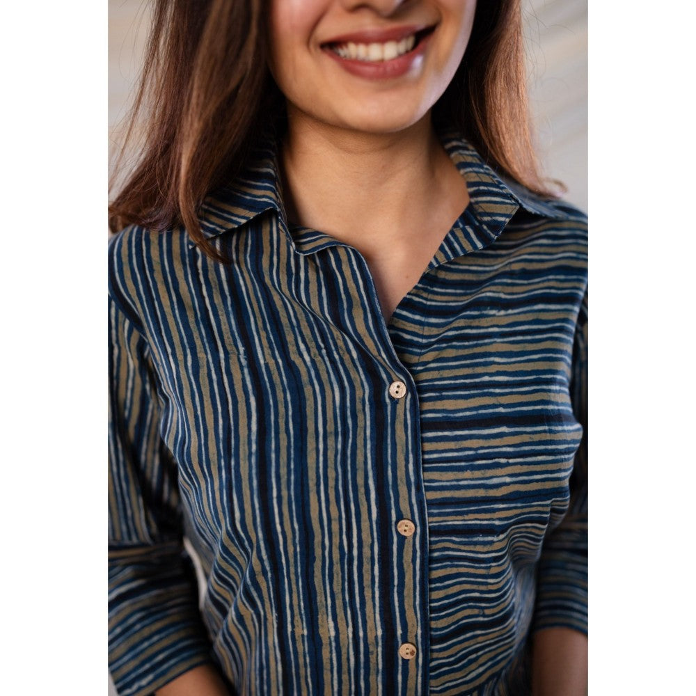The Indian Ethnic Co. Indigo Ajrakh Cotton Shirt