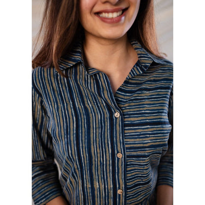 The Indian Ethnic Co. Indigo Ajrakh Cotton Shirt