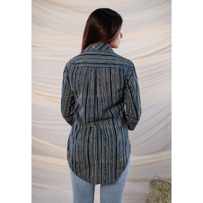 The Indian Ethnic Co. Indigo Ajrakh Cotton Shirt