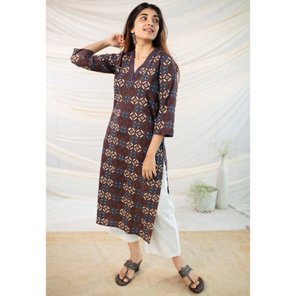 The Indian Ethnic Co. Brown Ajrakh Straight Cotton Kurta