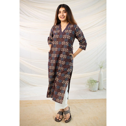 The Indian Ethnic Co. Brown Ajrakh Straight Cotton Kurta