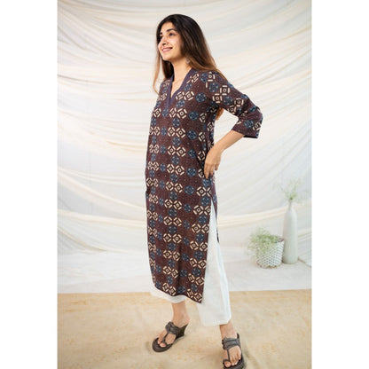 The Indian Ethnic Co. Brown Ajrakh Straight Cotton Kurta