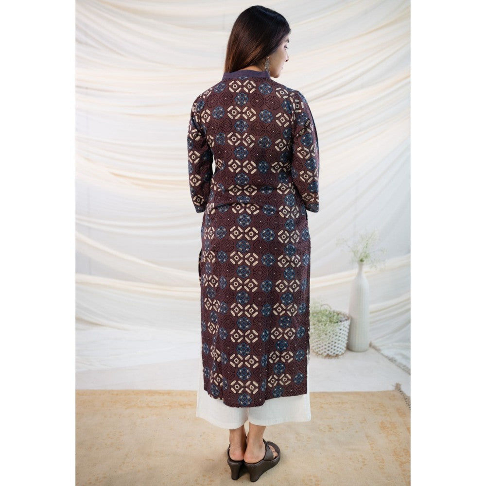 The Indian Ethnic Co. Brown Ajrakh Straight Cotton Kurta