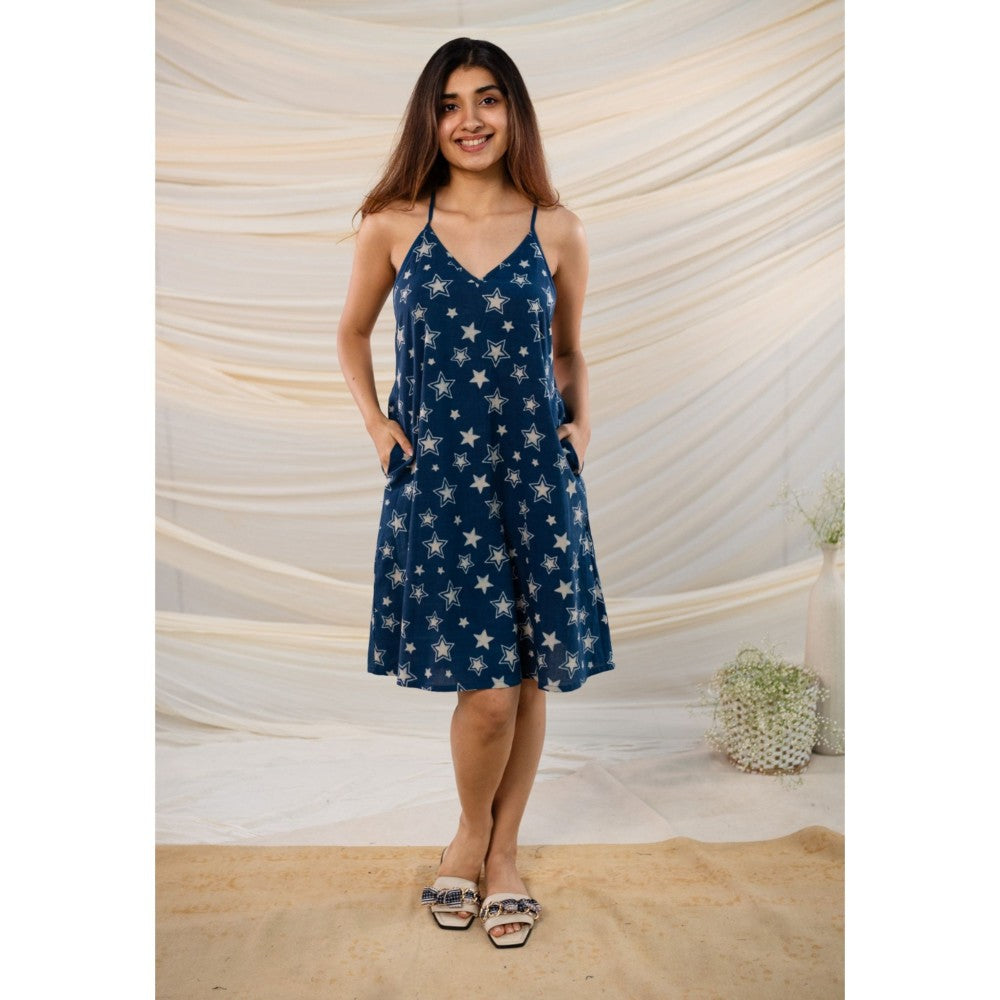 The Indian Ethnic Co. Indigo Dabu Cotton Dress
