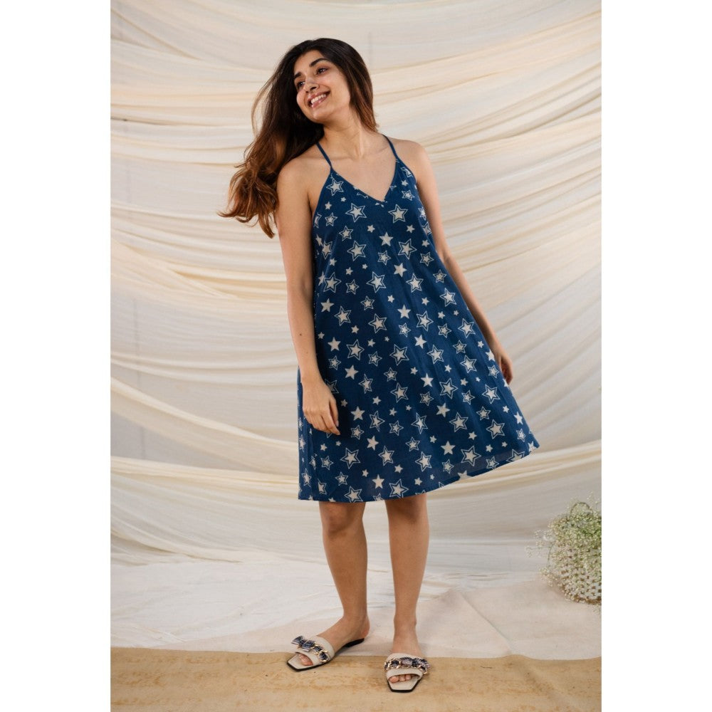 The Indian Ethnic Co. Indigo Dabu Cotton Dress