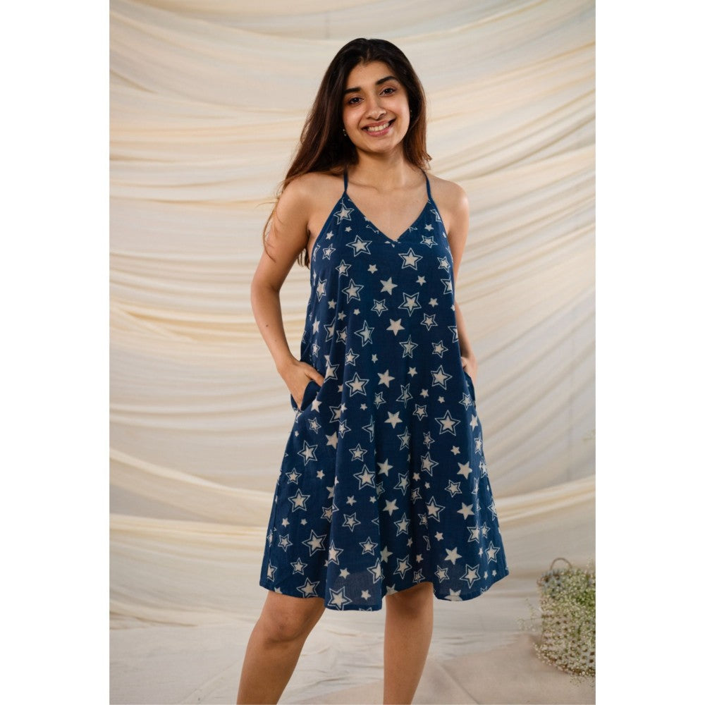 The Indian Ethnic Co. Indigo Dabu Cotton Dress