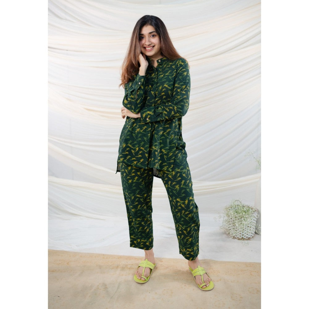 The Indian Ethnic Co. Green Dabu Slub Cotton Tunic and Pant