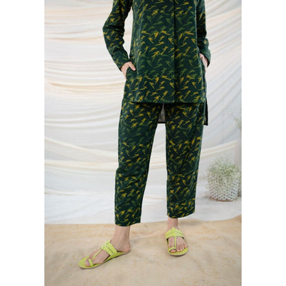 The Indian Ethnic Co. Green Dabu Slub Cotton Tunic and Pant