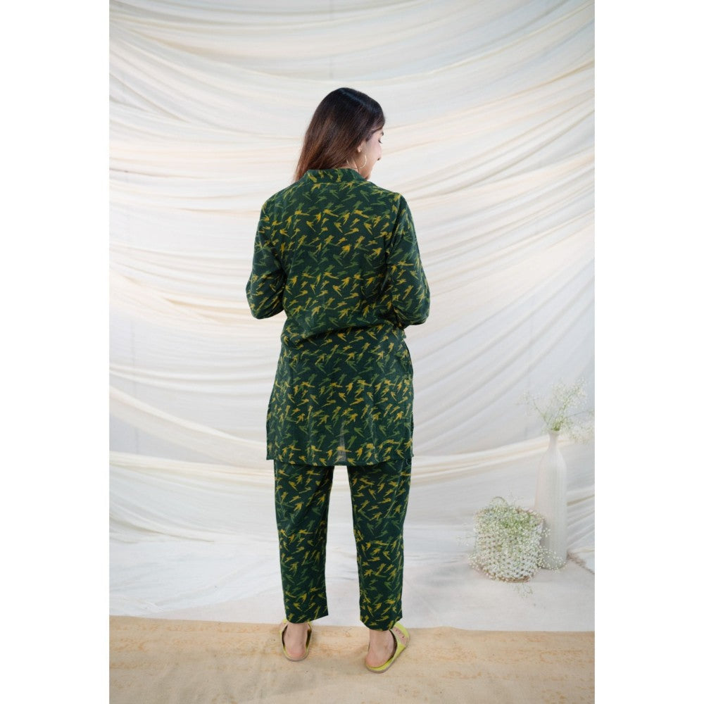 The Indian Ethnic Co. Green Dabu Slub Cotton Tunic and Pant