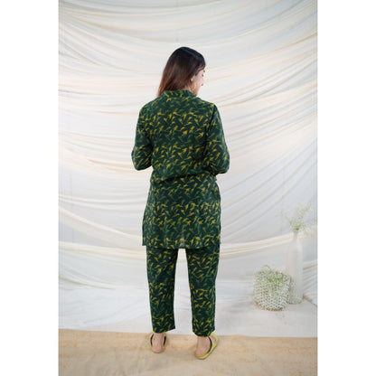 The Indian Ethnic Co. Green Dabu Slub Cotton Tunic and Pant
