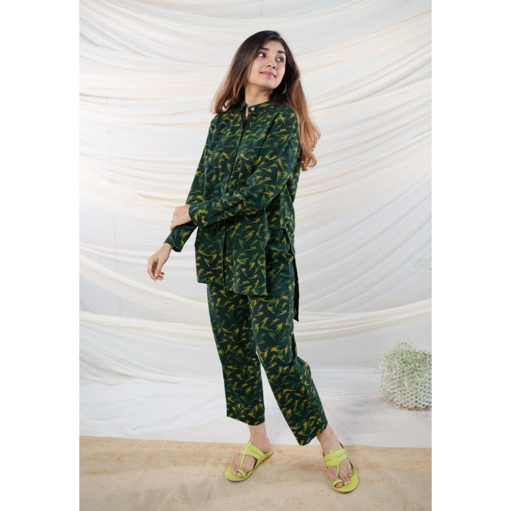 The Indian Ethnic Co. Green Dabu Slub Cotton Tunic and Pant