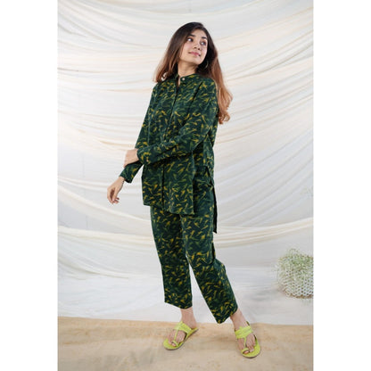 The Indian Ethnic Co. Green Dabu Slub Cotton Tunic and Pant