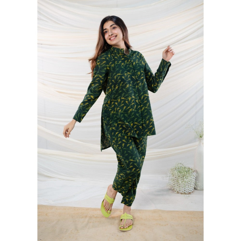 The Indian Ethnic Co. Green Dabu Slub Cotton Tunic and Pant