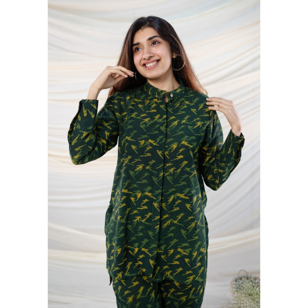 The Indian Ethnic Co. Green Dabu Slub Cotton Tunic and Pant