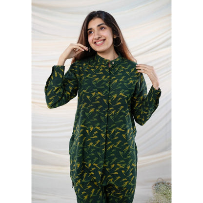 The Indian Ethnic Co. Green Dabu Slub Cotton Tunic and Pant