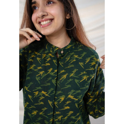 The Indian Ethnic Co. Green Dabu Slub Cotton Tunic and Pant