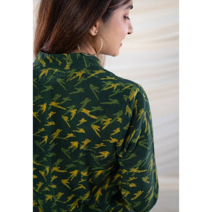The Indian Ethnic Co. Green Dabu Slub Cotton Tunic and Pant