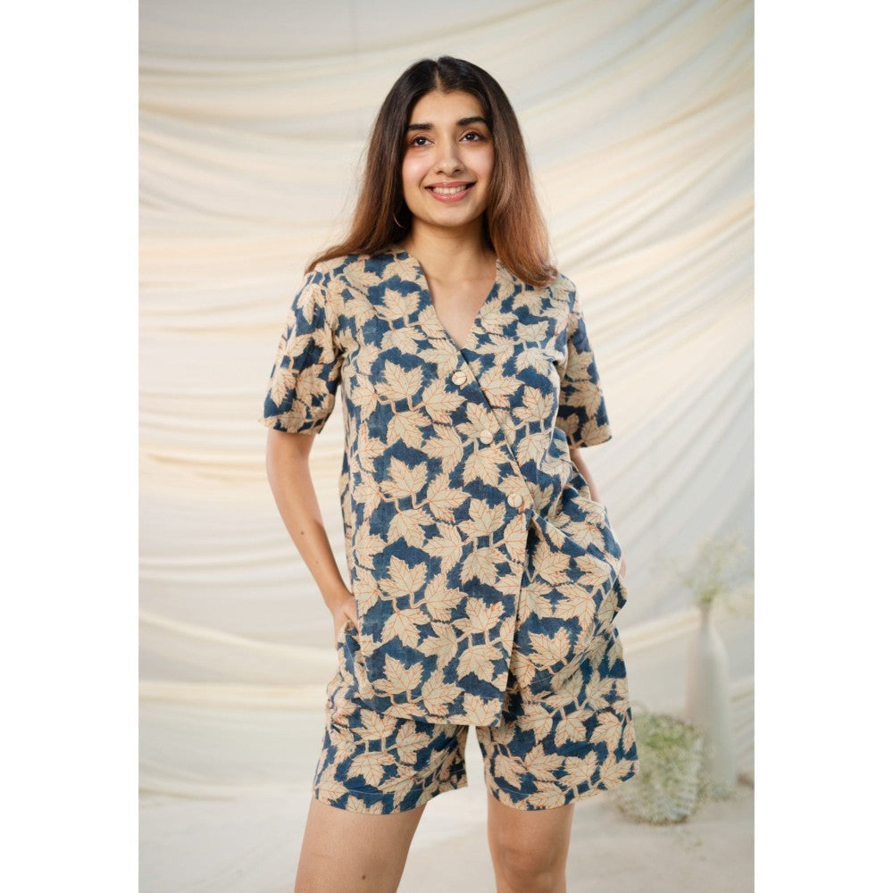 The Indian Ethnic Co. Indigo Kalamkari Cotton Top and Shorts