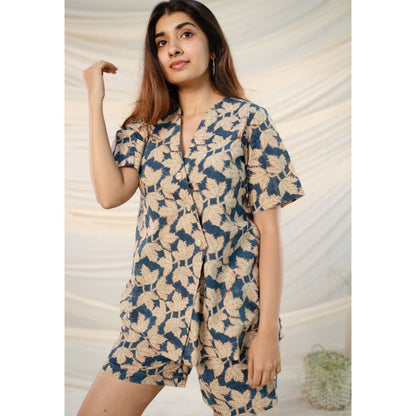 The Indian Ethnic Co. Indigo Kalamkari Cotton Top and Shorts