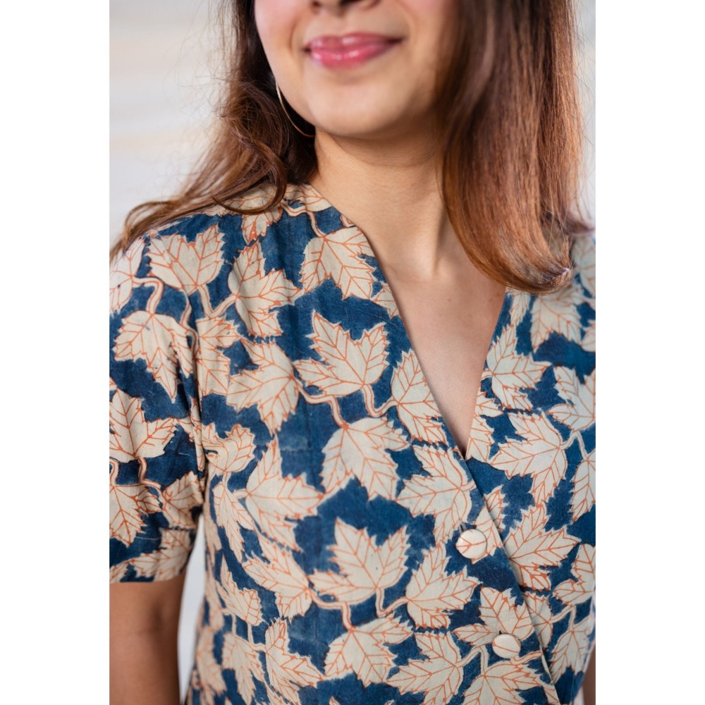 The Indian Ethnic Co. Indigo Kalamkari Cotton Top and Shorts