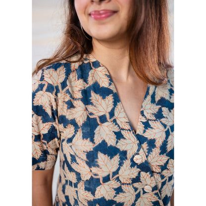 The Indian Ethnic Co. Indigo Kalamkari Cotton Top and Shorts
