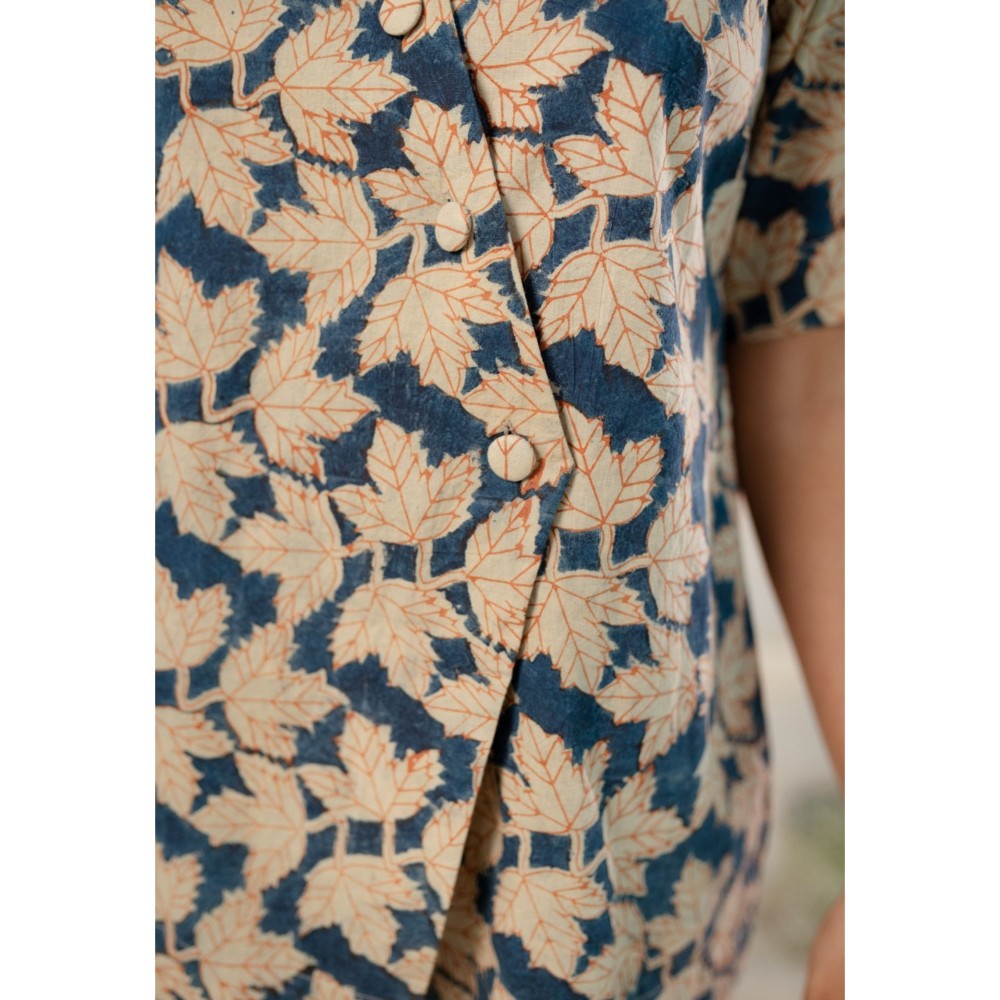 The Indian Ethnic Co. Indigo Kalamkari Cotton Top and Shorts