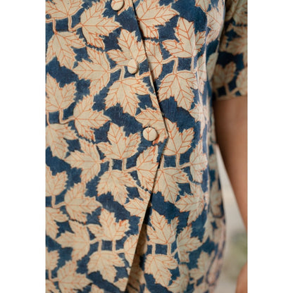 The Indian Ethnic Co. Indigo Kalamkari Cotton Top and Shorts