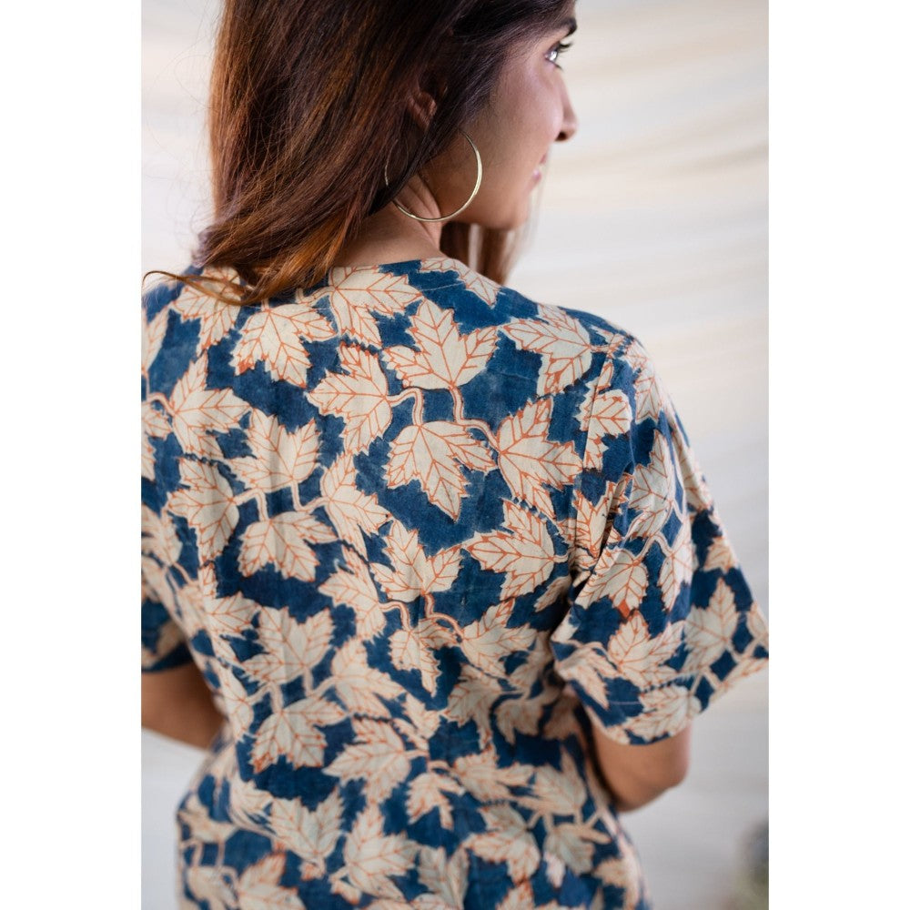 The Indian Ethnic Co. Indigo Kalamkari Cotton Top and Shorts