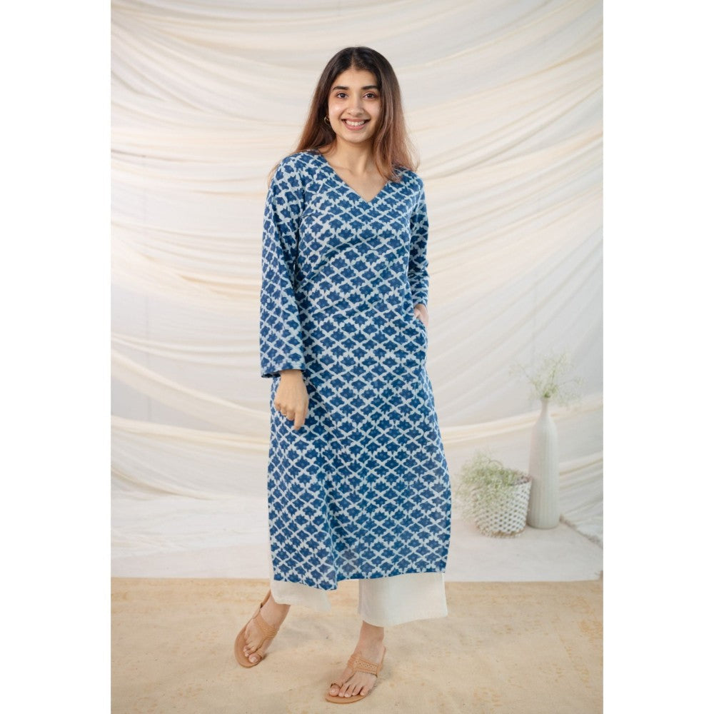 The Indian Ethnic Co. Indigo Dabu Straight Cotton Kurta