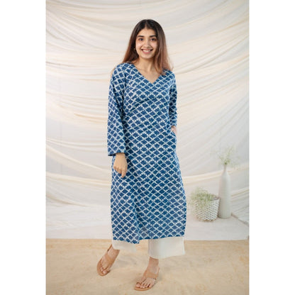 The Indian Ethnic Co. Indigo Dabu Straight Cotton Kurta