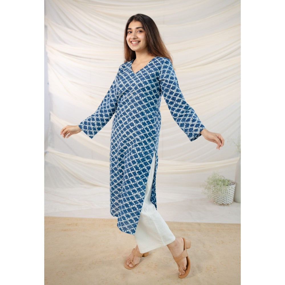 The Indian Ethnic Co. Indigo Dabu Straight Cotton Kurta