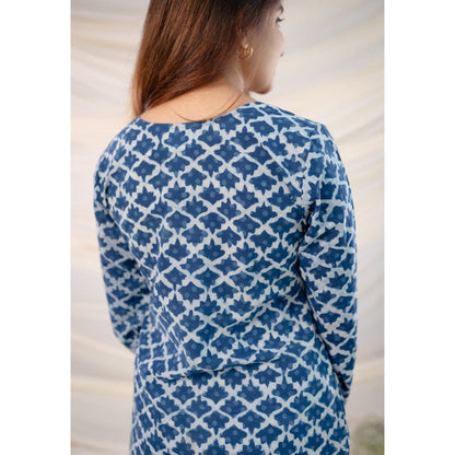 The Indian Ethnic Co. Indigo Dabu Straight Cotton Kurta