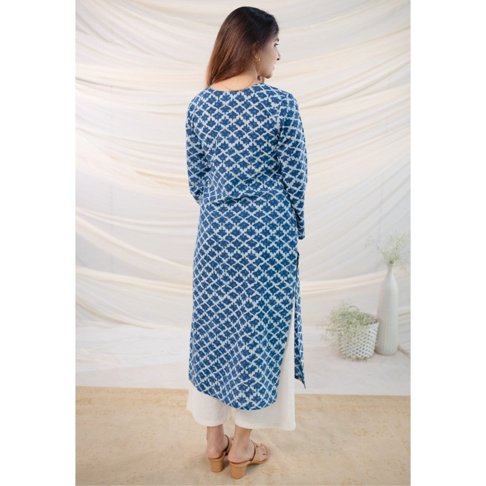 The Indian Ethnic Co. Indigo Dabu Straight Cotton Kurta