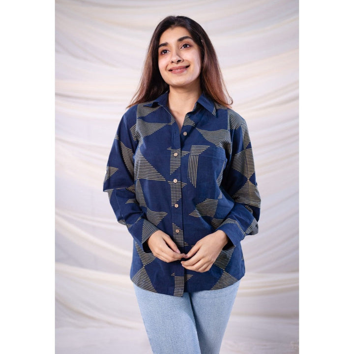 The Indian Ethnic Co. Indigo Ajrakh Cotton Shirt