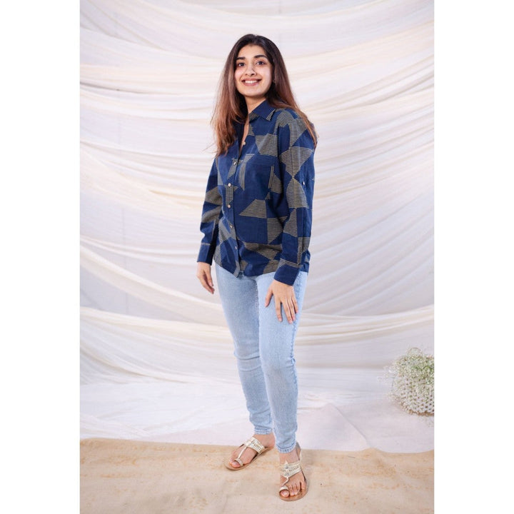 The Indian Ethnic Co. Indigo Ajrakh Cotton Shirt